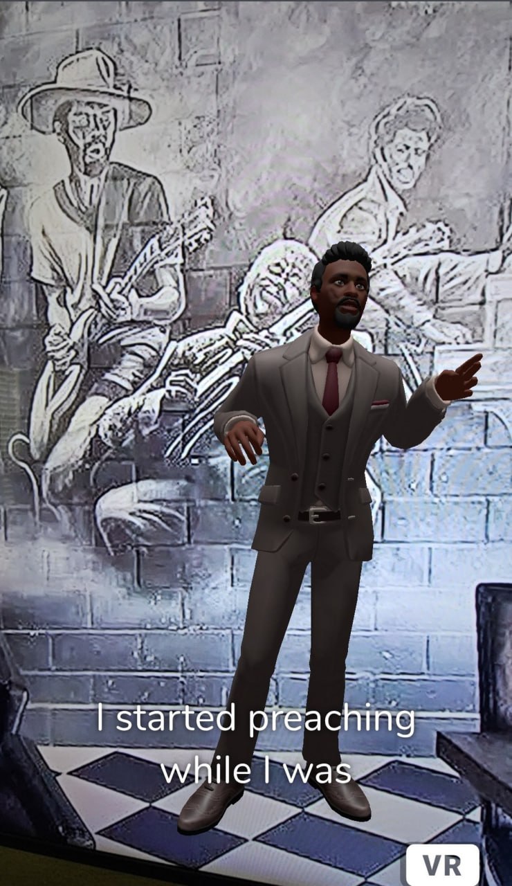 Jacob Fontaine’s 3D character appearing inside the Victory Grill augmented reality experience